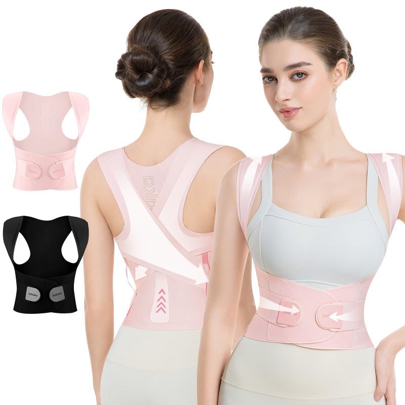 babaka Posture Corrector for Women, Invisible Lightweight Adjustable Back Brace for Upper and Lower Back Pain Relief, Hunchback, Hump, Scoliosis, Thoracic, Spine Corrector Under Clothes (Pink, Medium, Waist: 29''-35'') - Image 1
