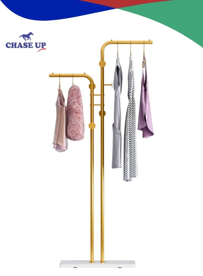 Chase Up Double-pole Coat Rack Freestanding, Modern Metal Coat Racks Hanger Stand with 5 Hooks and Natural Marble Base, for Bedroom, Office, Hallway, Entryway, Living Room Gold - Image 1