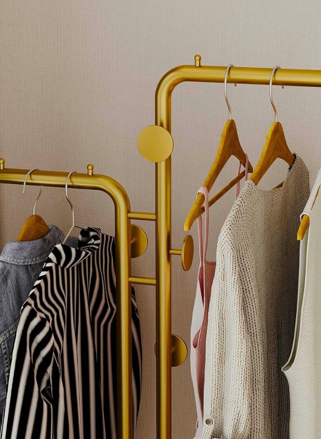 Chase Up Double-pole Coat Rack Freestanding, Modern Metal Coat Racks Hanger Stand with 5 Hooks and Natural Marble Base, for Bedroom, Office, Hallway, Entryway, Living Room Gold - Image 3