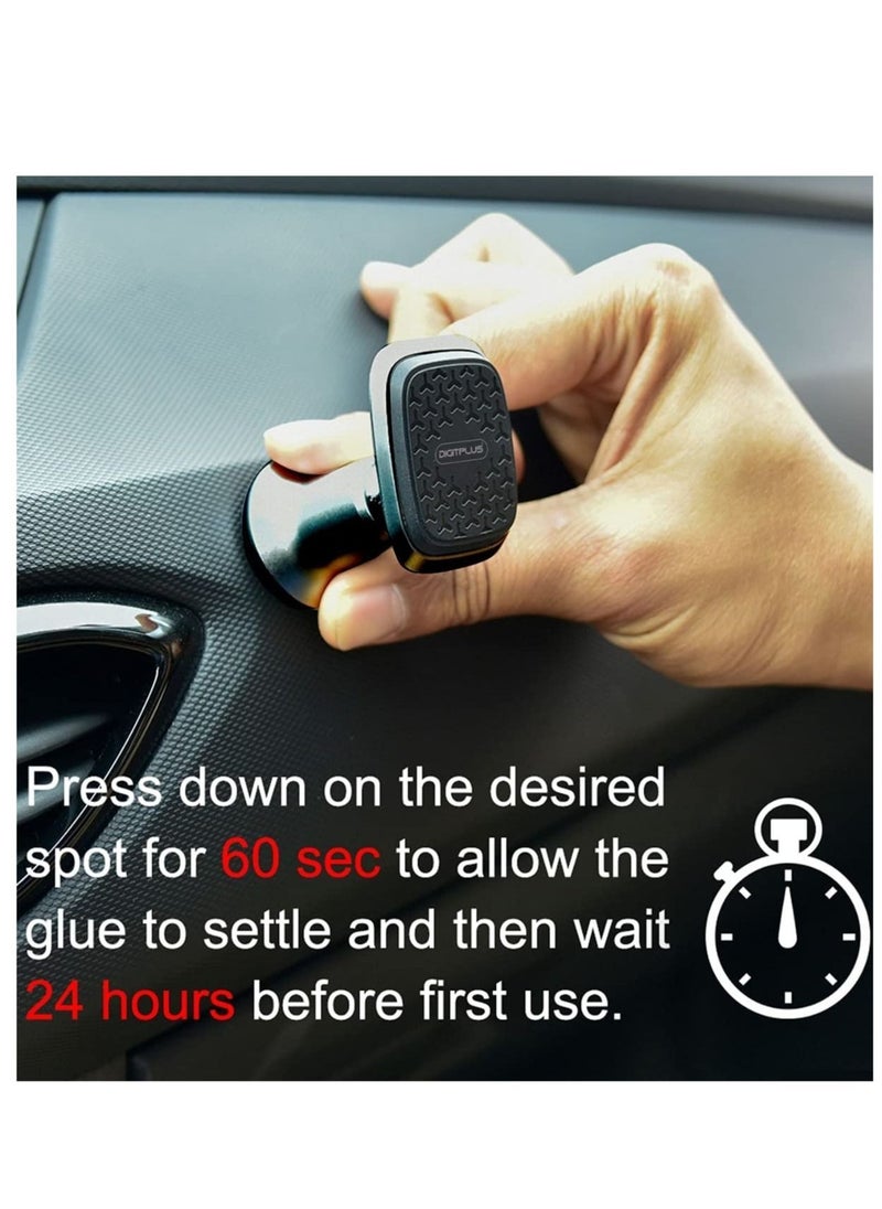 Digitplus DIGIT PLUS Car phone holder magnet dashboard phone car holder magnetic mount strong suction 360 degree rotation 2 magnetic plates with very strong marantic power compatible with iPhone Samsung Huawei  - Image 2