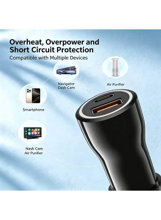 جبني شاحن سيارة بمنفذين، USB-A وتايب سي، خرج أقصى 30 واط، مدخل 12V-24V - Image 2