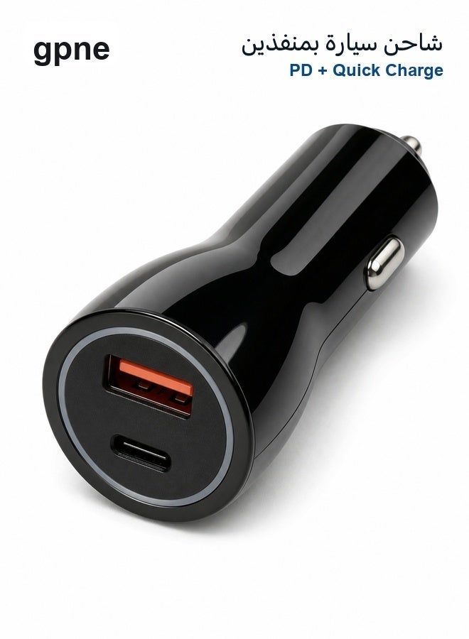 جبني شاحن سيارة بمنفذين، USB-A وتايب سي، خرج أقصى 30 واط، مدخل 12V-24V - Image 1