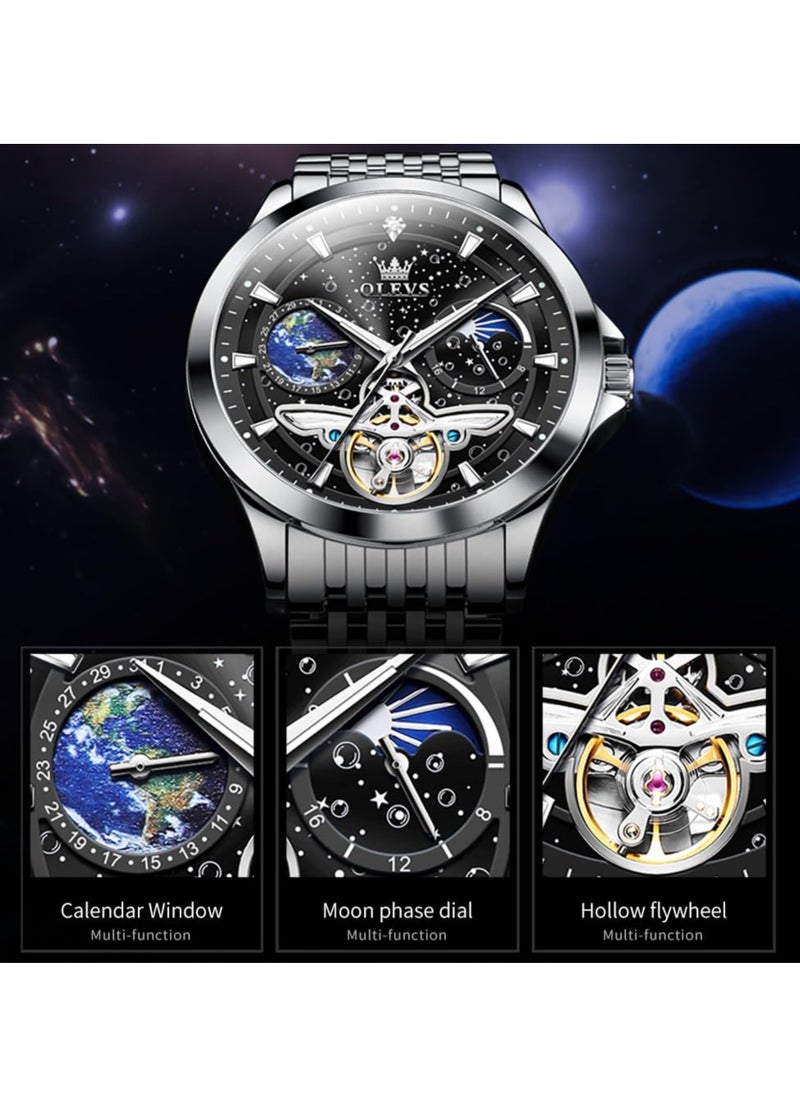 OLEVS OLEVS Men's Automatic Hollow Luxury Fashion Waterproof Luminous Watch 6705  - Image 4
