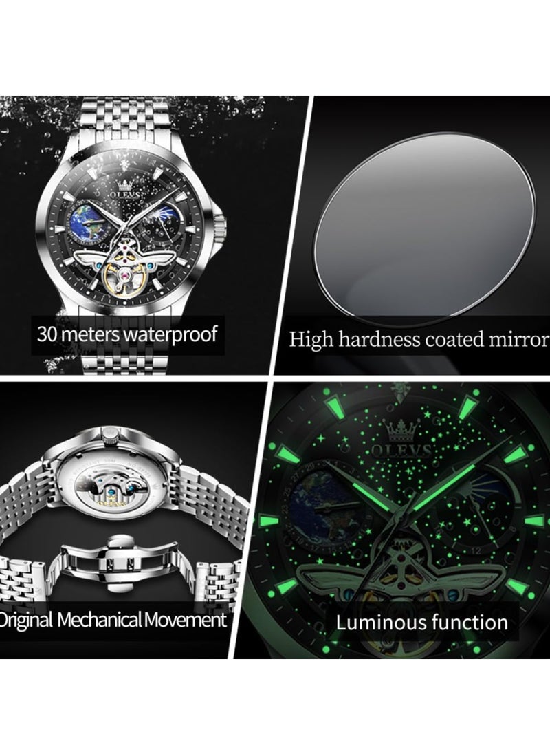 OLEVS OLEVS Men's Automatic Hollow Luxury Fashion Waterproof Luminous Watch 6705  - Image 5