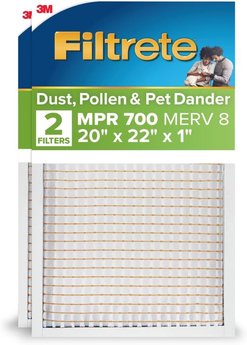 FILTRETE 20x22x1 AC Furnace Air Filter, MPR 700, MERV 8, Tough on Pollen, Easy on Airflow, 3-Month Pleated 1-Inch Electrostatic Air Cleaning Filter, 2-Pack (Actual Size 19.81 x 21.81 x 0.81 in) - Image 1
