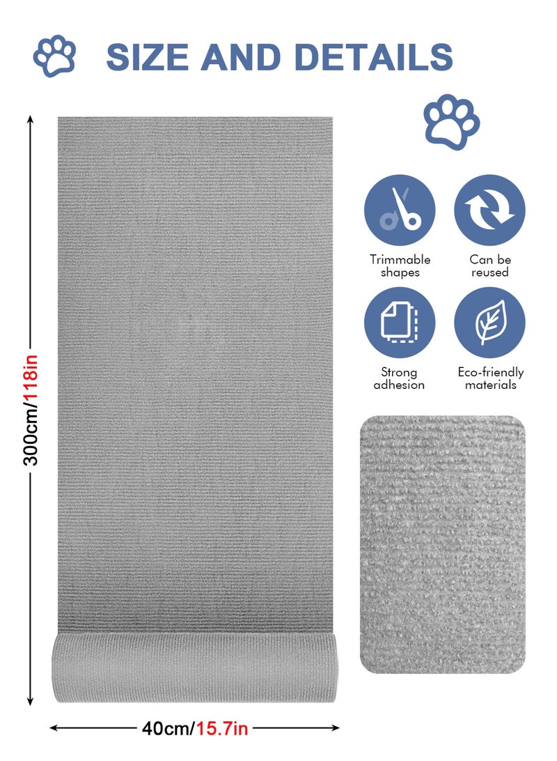 أوربازار واقي أثاث ضد خدش القطط، سجادة ذاتية اللصق قابلة للقص، سجادة خدش للقطط يمكنك صنعها بنفسك لتغطية برج القطط وحامي الأريكة من مخالب القطط (118 × 15.8 بوصة رمادي فاتح) - Image 2