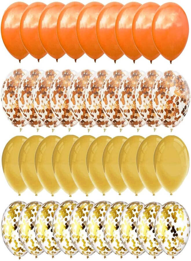 Kubert 60PCS 12 Inches Latex Balloons Confetti Balloons Set - Orange & Gold Balloons Helium Balloons for Birthday Fall Autumn Thanksgiving Give Thanks Party Decorations Supplies
