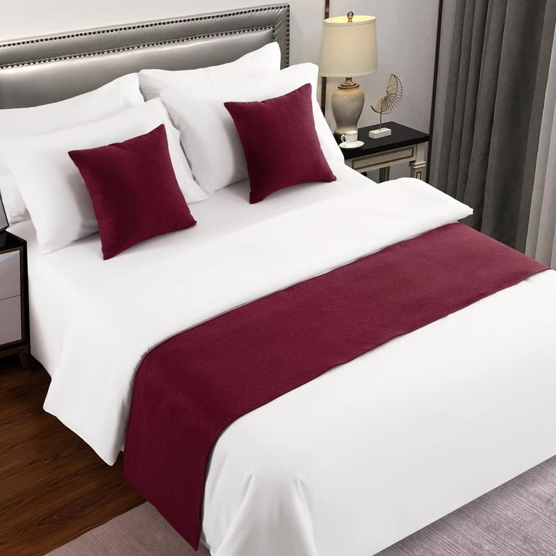 AMBERIS Bed Runner Red, Imitation Linen Decorative Bed Scarf for Home Hotel - Image 1
