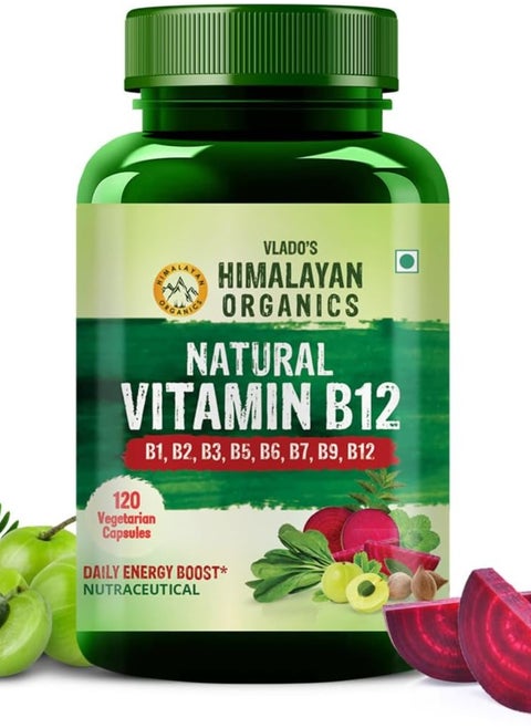 Himalayan Organics Natural Vitamin B12,  (120 Vegetarian Capsules) B1, B2, B3, B5, B6, B7, B9, B12/ Daily Energy Boost