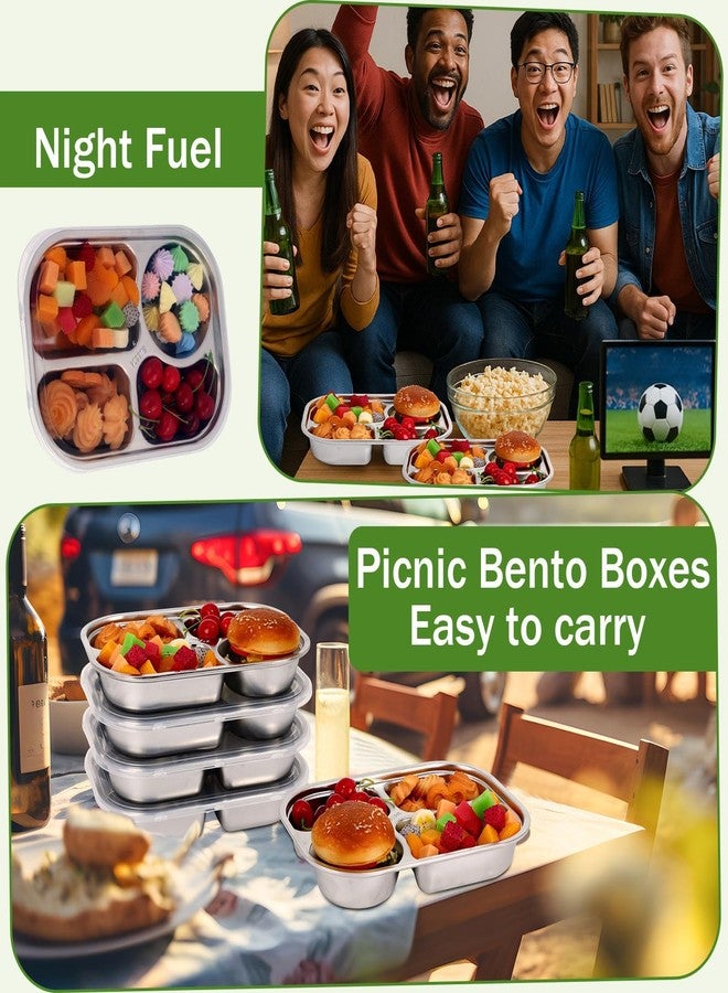 Potchen 6 Pack Stainless Steel Snack Containers with Lids, Reusable 4 Compartments Bento Boxes Meal Prep Snack Lunch Box for Adults, Divided Food Storage Container for Home Travel - Image 5