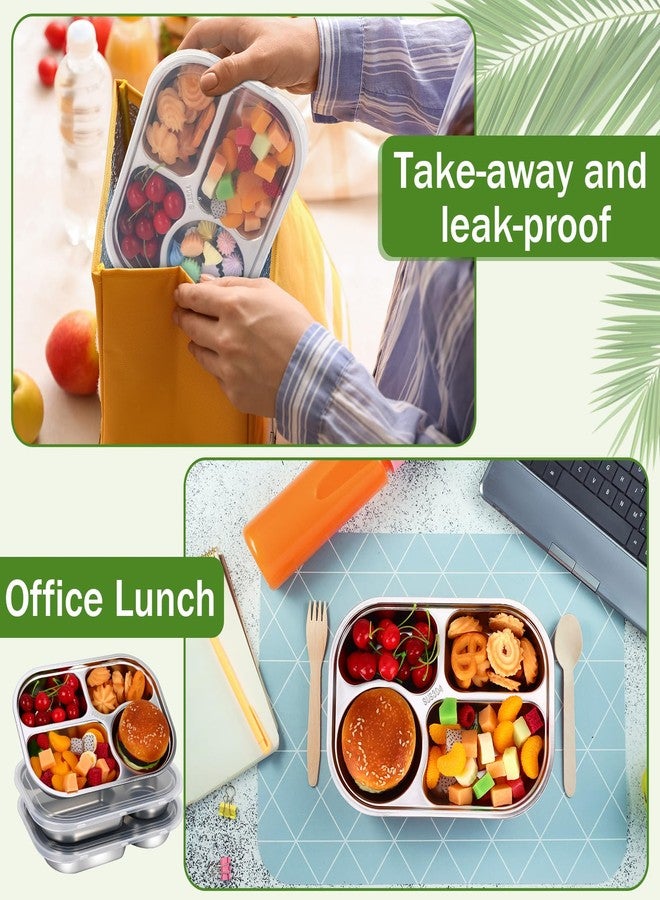 Potchen 6 Pack Stainless Steel Snack Containers with Lids, Reusable 4 Compartments Bento Boxes Meal Prep Snack Lunch Box for Adults, Divided Food Storage Container for Home Travel - Image 4