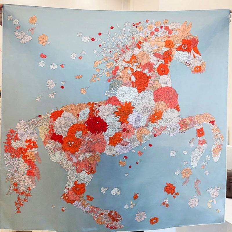 Elegant Silk Satin Square Scarf for Women 11 Qingyang Hua Ma Grandma Ash