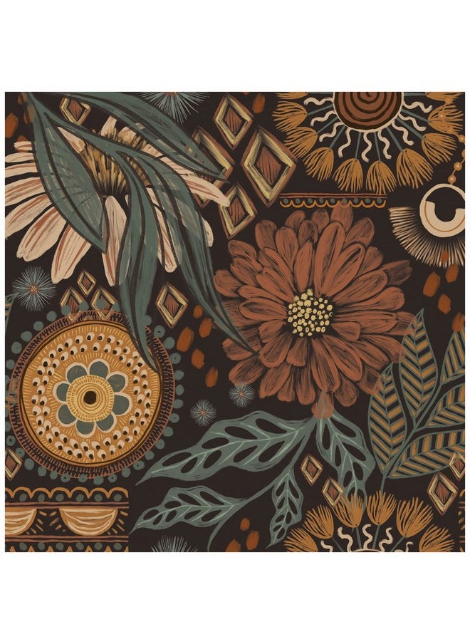 HAOKHOME 93291 Wallpaper Peel And Stick Floral Boho Brown/Peachpuff/Green Retro Wall Decor Bathroom Removable Mural 17.7In X 9.8Ft  - Image 1
