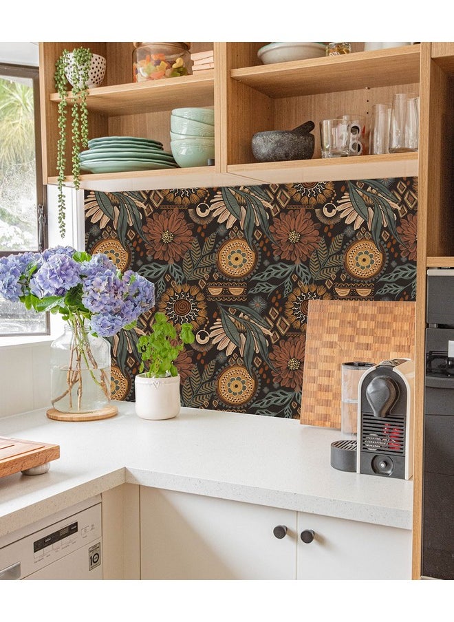 HAOKHOME 93291 Wallpaper Peel And Stick Floral Boho Brown/Peachpuff/Green Retro Wall Decor Bathroom Removable Mural 17.7In X 9.8Ft  - Image 4