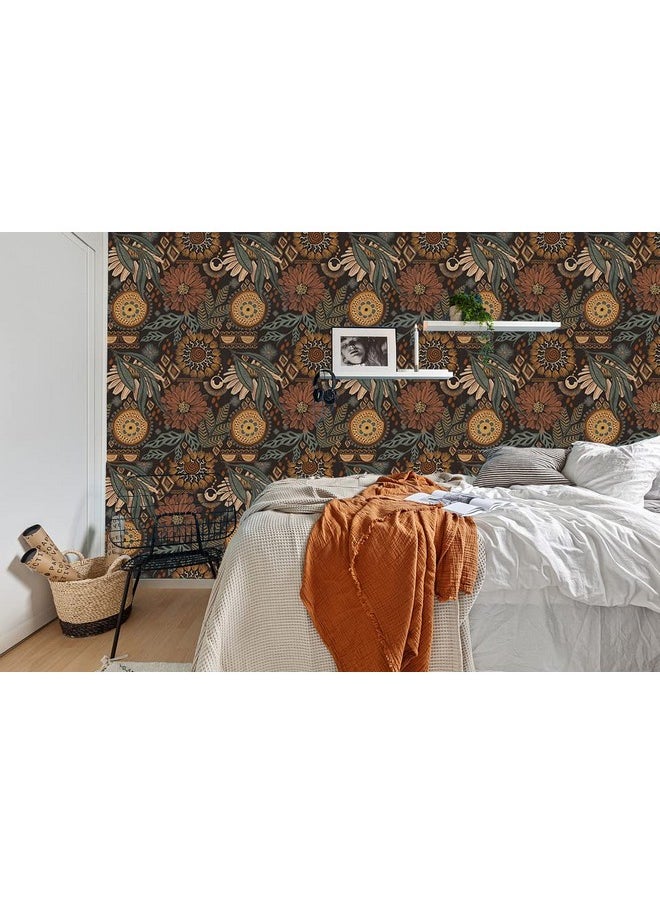 HAOKHOME 93291 Wallpaper Peel And Stick Floral Boho Brown/Peachpuff/Green Retro Wall Decor Bathroom Removable Mural 17.7In X 9.8Ft  - Image 3