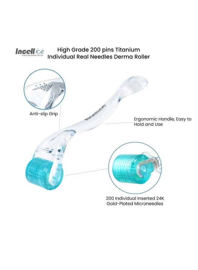 INCELLICE Derma Roller 200 Real Individual Needles Professional Microneedle Roller, Titanium Microneedling Roller for Home Use - Image 2