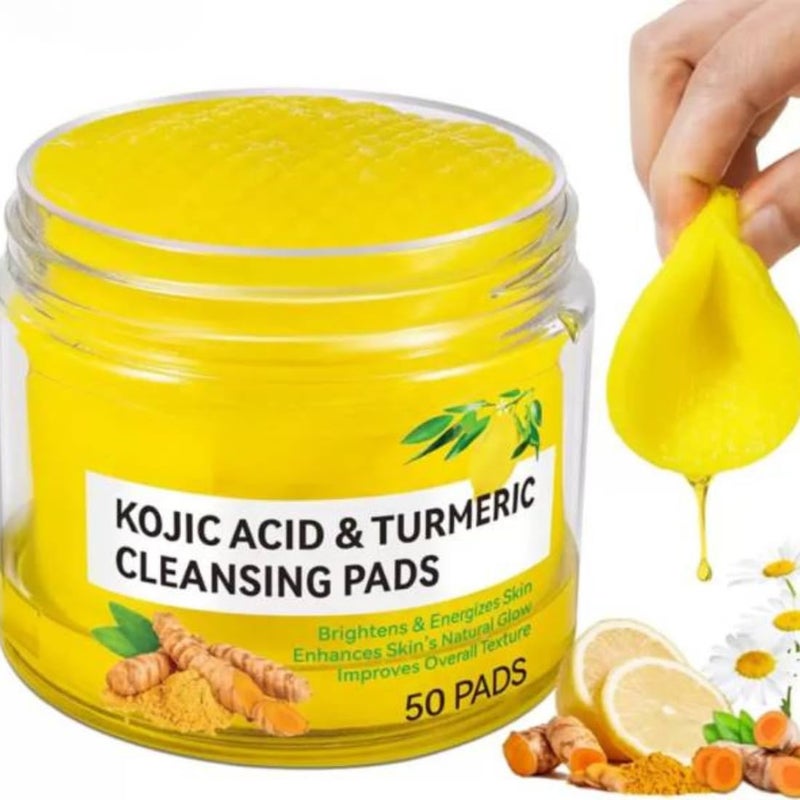 Kojic Acid Turmeric Cleansing Pads 50 Count Brightening Energizing Formula for Natural Glow - Image 1