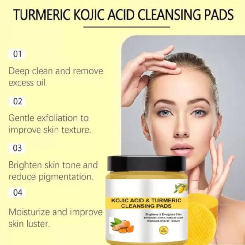 Kojic Acid Turmeric Cleansing Pads 50 Count Brightening Energizing Formula for Natural Glow - Image 3