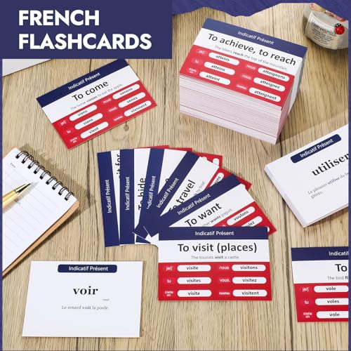 Resurhang 200 Pcs French Flashcards French Verb Conjugation Present Tense Flash Cards English for Adults Study - Image 3