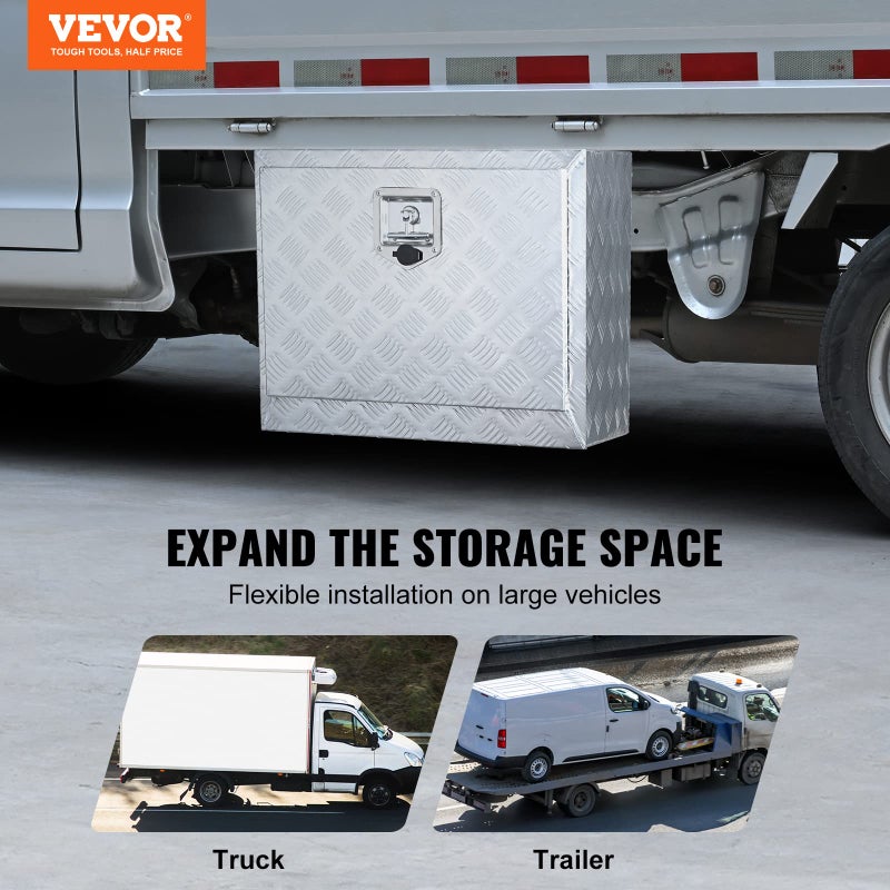 VEVOR Underbody Truck Box, 24"Ã—14"Ã—16" Pickup Storage Box, Heavy Duty Aluminum Diamond Plate Tool Box with Lock and Keys, Waterproof Trailer Storage Box with T-Handle Latch for Truck, Van, Trailer - Image 2