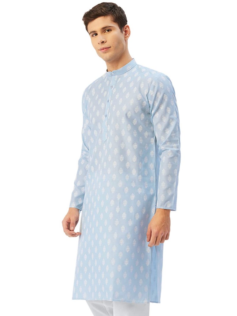 Jompers Men's Cotton Floral Printed Kurta. (Sky, XXL) - Image 3