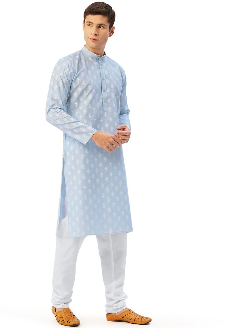 Jompers Men's Cotton Floral Printed Kurta. (Sky, XXL) - Image 4