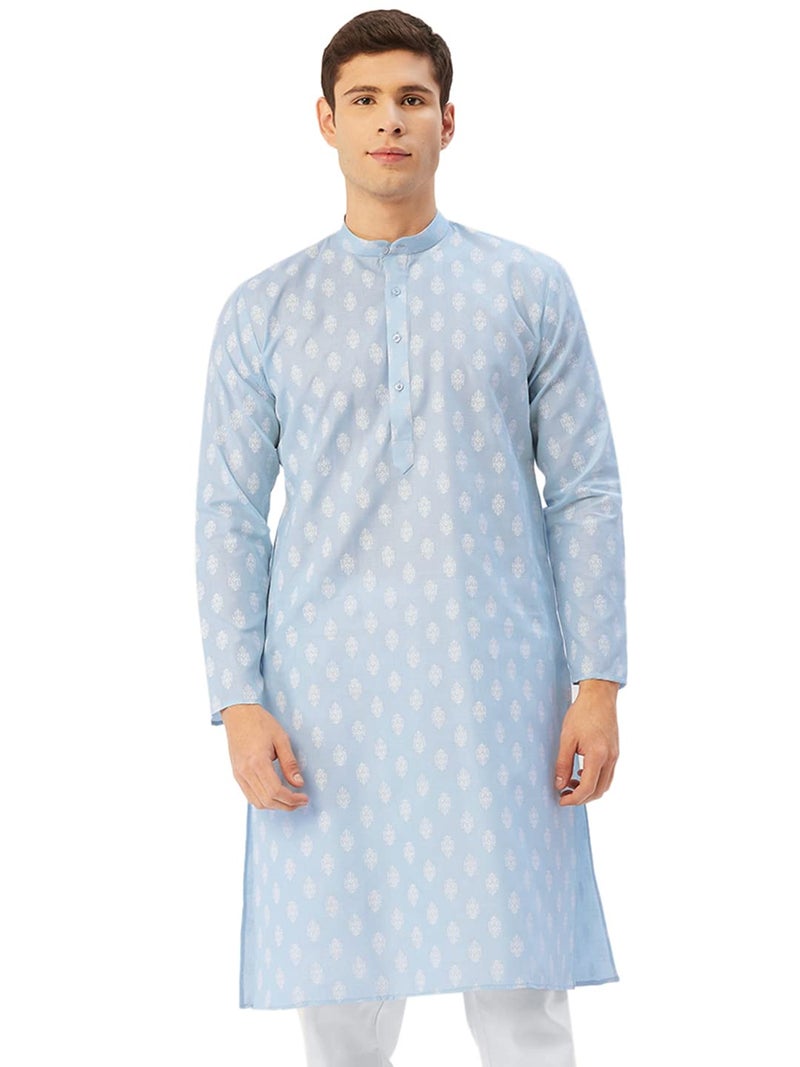 Jompers Men's Cotton Floral Printed Kurta. (Sky, XXL) - Image 1