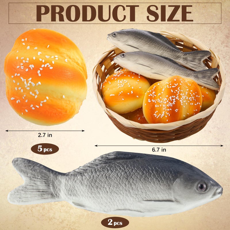 Shappy 8 Pcs Jesus Miracle Loaves and Fish Decorations Include 2 Fake Fish and 5 Fake Artificial Bread with a Basket Sunday and Religious Learning Activities(Crucian Carp) - Image 2