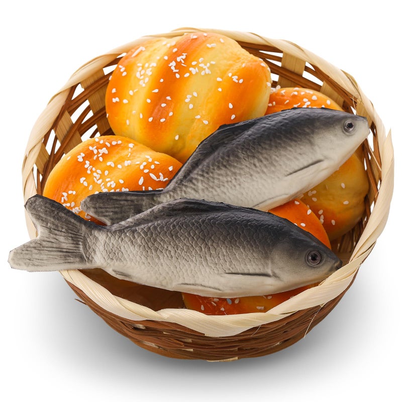 Shappy 8 Pcs Jesus Miracle Loaves and Fish Decorations Include 2 Fake Fish and 5 Fake Artificial Bread with a Basket Sunday and Religious Learning Activities(Crucian Carp) - Image 1