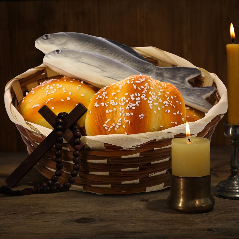 Shappy 8 Pcs Jesus Miracle Loaves and Fish Decorations Include 2 Fake Fish and 5 Fake Artificial Bread with a Basket Sunday and Religious Learning Activities(Crucian Carp) - Image 3