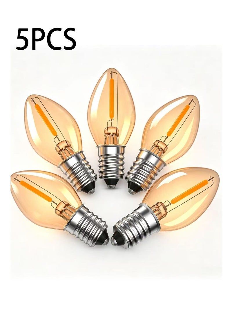 KENWIU E14 LED Bulb, Candle Bulbs 0.5W, Chandelier Bulbs C7 Night Light Bulb Small Edison Screw Vintage Amber Glass Filament Bulb E14 Salt Lamp Bulb 2200K, 5W Equivalent Non-Dimmable (5Pcs Warm White) - Image 1