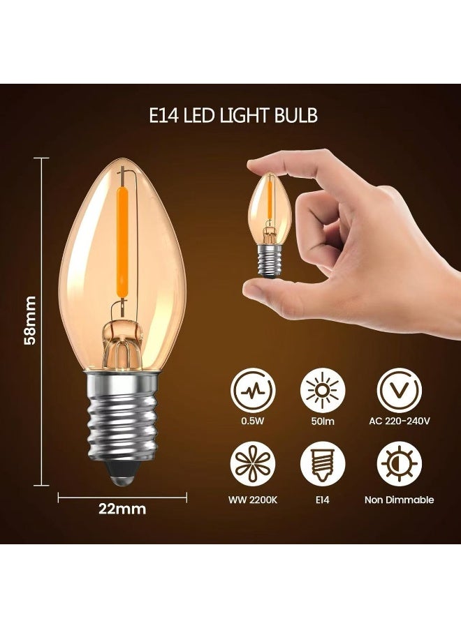 KENWIU E14 LED Bulb, Candle Bulbs 0.5W, Chandelier Bulbs C7 Night Light Bulb Small Edison Screw Vintage Amber Glass Filament Bulb E14 Salt Lamp Bulb 2200K, 5W Equivalent Non-Dimmable (5Pcs Warm White) - Image 2
