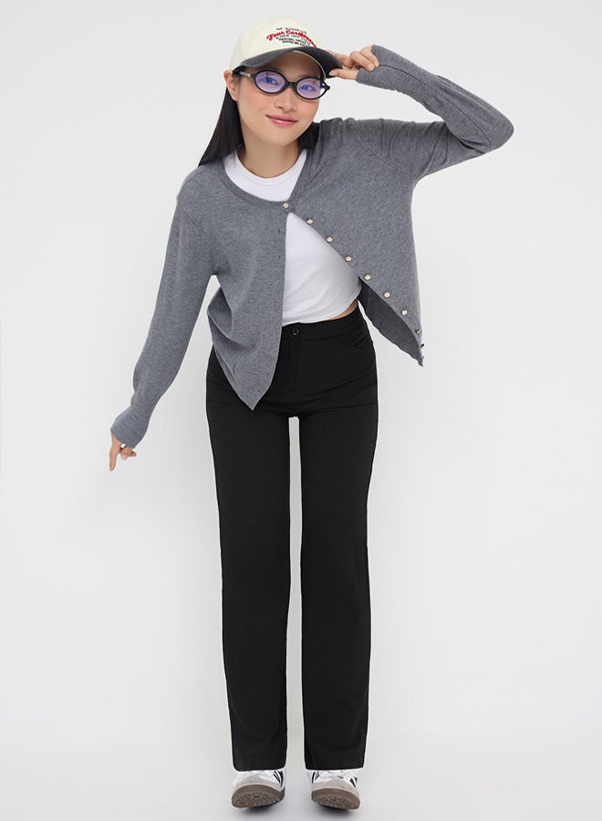 trendyol Black Fitted Lycra Flexible Wide Leg/Wide Leg Pants - Image 2