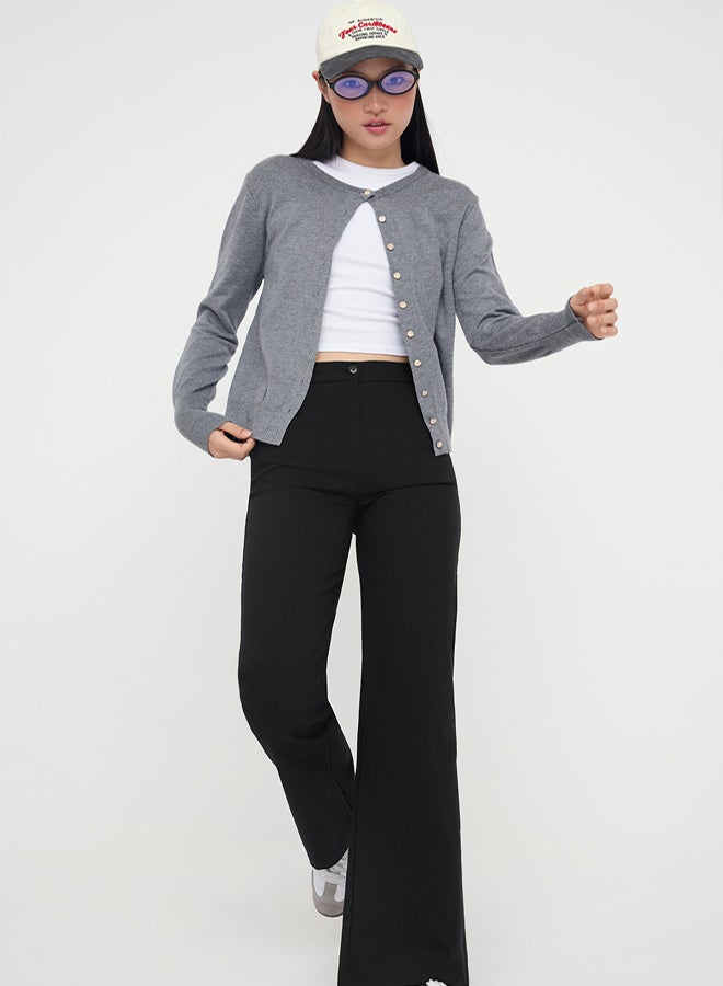 trendyol Black Fitted Lycra Flexible Wide Leg/Wide Leg Pants - Image 3