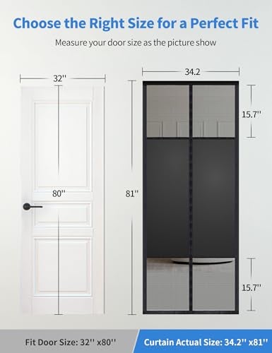 Fillis Magnetic Screen Door with Privacy Protection PET Mesh Screen Fit for Door Size 32x80 Inch Curtain Size 34x81 Inch Pet Friendly Screen Curatin for Doorway to Keeps Bugs Out - Image 3