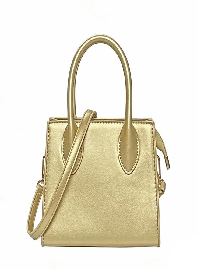 saursmehat Small crossbody tote bags for women faux leather cute clutch mini purses and handbags (Gold) - Image 1