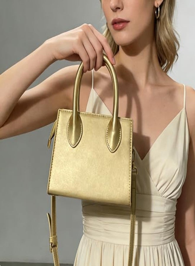 saursmehat Small crossbody tote bags for women faux leather cute clutch mini purses and handbags (Gold) - Image 2