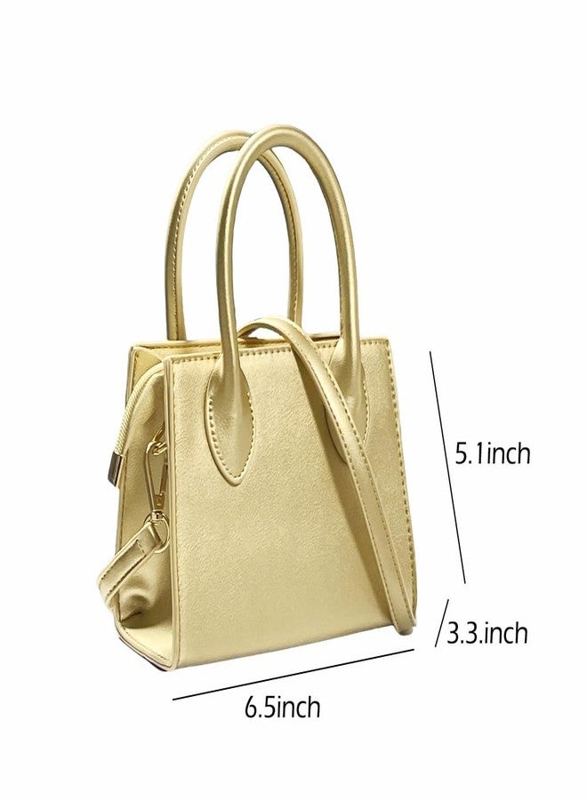saursmehat Small crossbody tote bags for women faux leather cute clutch mini purses and handbags (Gold) - Image 4