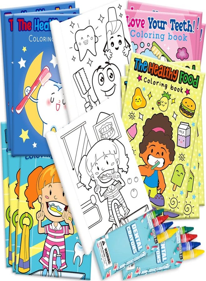 ArtCreativity Dental Coloring Book Kit for Kids - Includes 12 Mini Coloring Books and 12 Boxes of 4 Crayons Each - Fun Birthday Party Favors, Party Supplies, Great Gift Idea for Boys & Girls. - Image 1