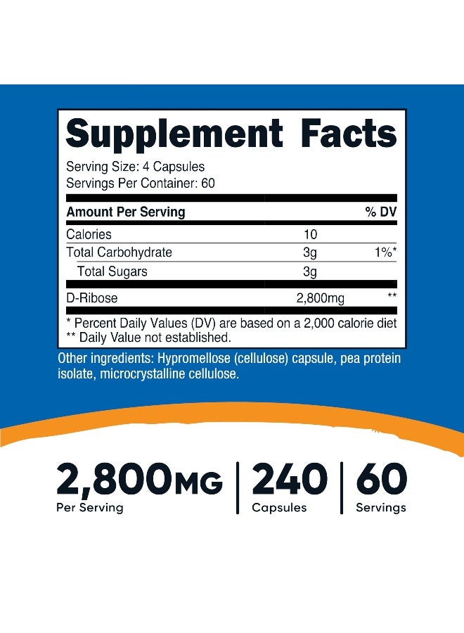 Nutricost D-Ribose 700mg (2800mg Per Serving), 240 Capsules - Vegetarian Friendly, Non-GMO, Gluten Free - Image 2
