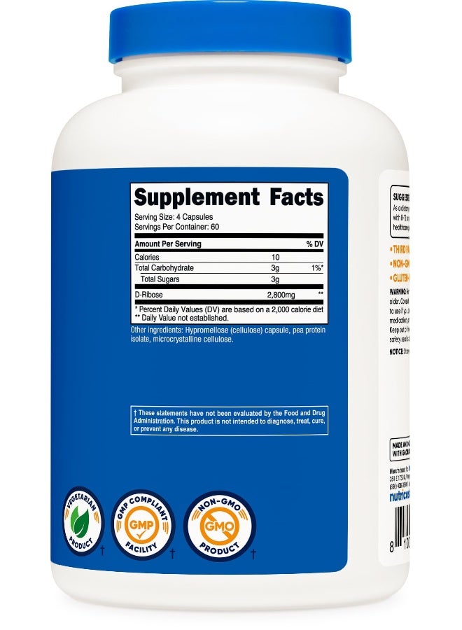 Nutricost D-Ribose 700mg (2800mg Per Serving), 240 Capsules - Vegetarian Friendly, Non-GMO, Gluten Free - Image 5