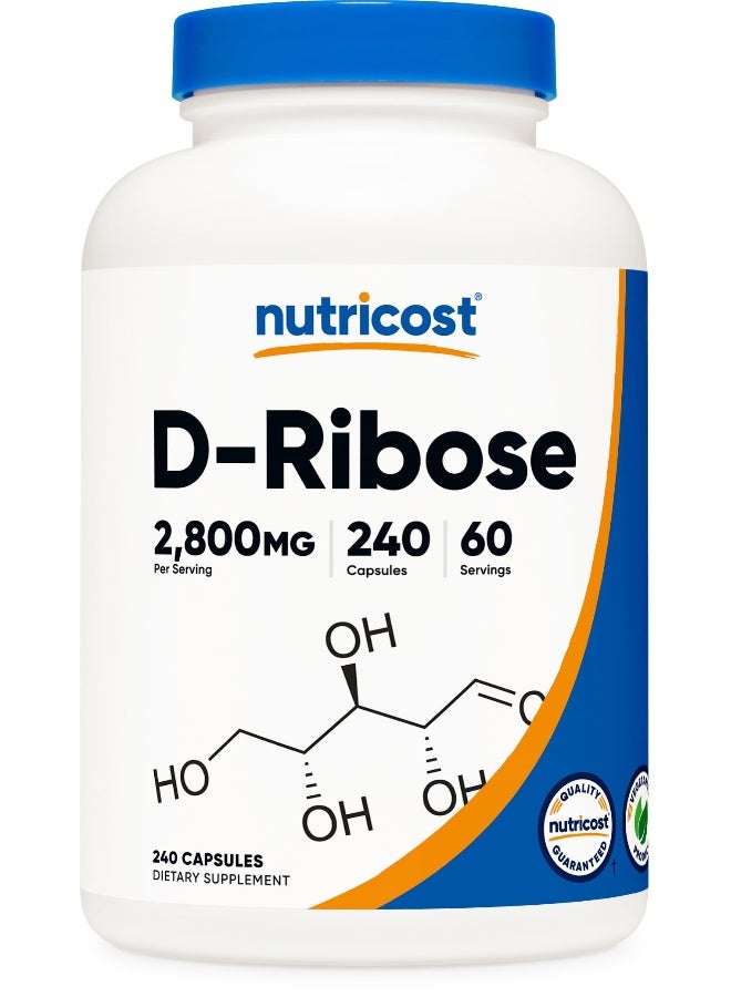 Nutricost D-Ribose 700mg (2800mg Per Serving), 240 Capsules - Vegetarian Friendly, Non-GMO, Gluten Free - Image 1