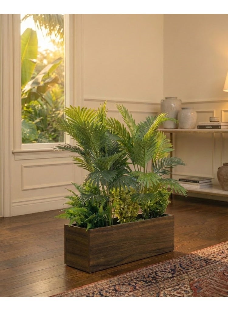 حوض خشبي مستطيل بنباتات صناعية عالية الجودة – تصميم عصري أنيق للديكور الداخلي والخارجي (60×20 سم) - Image 1