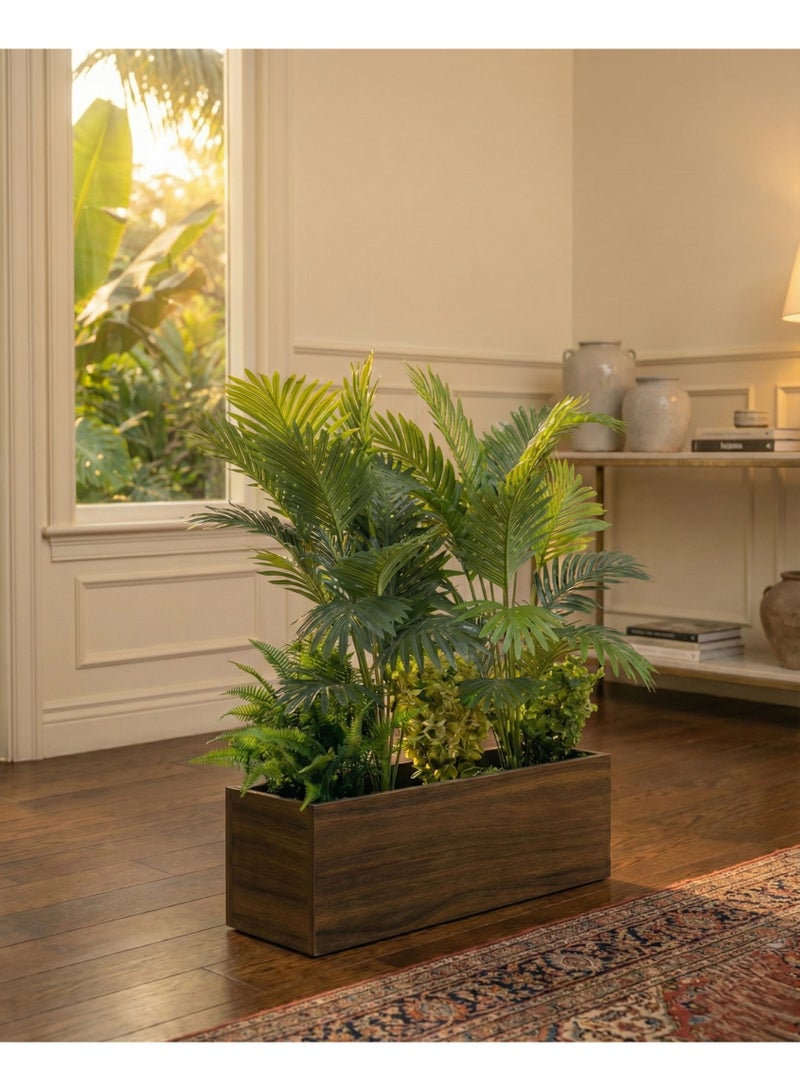 حوض خشبي مستطيل بنباتات صناعية عالية الجودة – تصميم عصري أنيق للديكور الداخلي والخارجي (60×20 سم) - Image 2