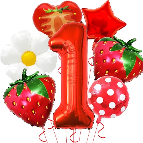 Corabsar Strawberry Balloons 1th Birthday Decorations for Girl 40 Inch Red 1 Balloons Strawberry Balloon for berry first birthday decor and Strawberry Party Decorations - Image 1