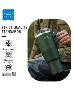 Brave 40oz (1200ml) Stainless Steel Insulated Tumbler with 180° Rotating Handle and Lid with Straw, 100% Leak Proof Travel Coffee Mug, Double Wall Vacuum Insulated Tumbler, Keeps Drinks Cold for 24 Hours or Hot for 12 Hours, BPA Free, Durable, Reusable, Cup Holder Friendly, Large Coffee Mug and Water Bottle for Hot and Cold Drinks, Perfect for Office, Travel, Gym (Green)  - Image 3