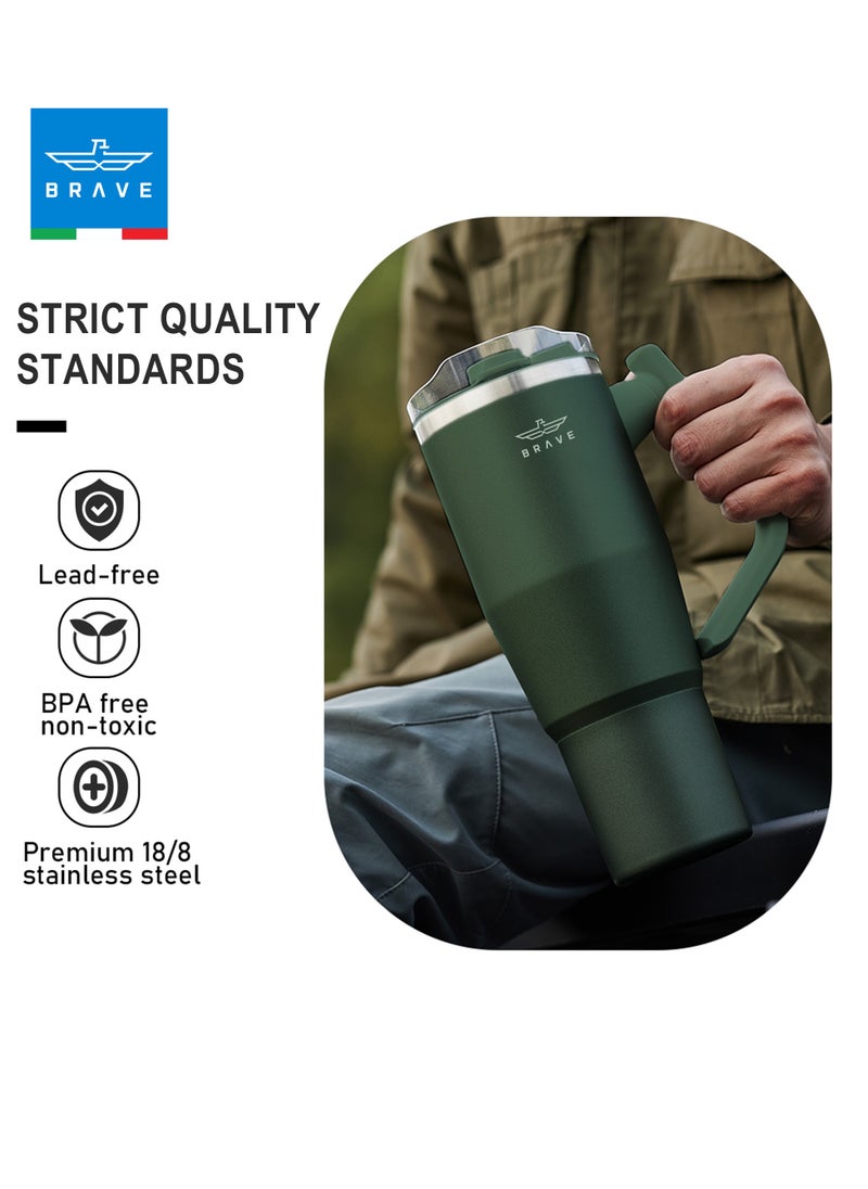 Brave 40oz (1200ml) Stainless Steel Insulated Tumbler with 180° Rotating Handle and Lid with Straw, 100% Leak Proof Travel Coffee Mug, Double Wall Vacuum Insulated Tumbler, Keeps Drinks Cold for 24 Hours or Hot for 12 Hours, BPA Free, Durable, Reusable, Cup Holder Friendly, Large Coffee Mug and Water Bottle for Hot and Cold Drinks, Perfect for Office, Travel, Gym (Green)  - Image 3
