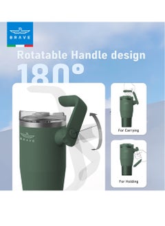 Brave 40oz (1200ml) Stainless Steel Insulated Tumbler with 180° Rotating Handle and Lid with Straw, 100% Leak Proof Travel Coffee Mug, Double Wall Vacuum Insulated Tumbler, Keeps Drinks Cold for 24 Hours or Hot for 12 Hours, BPA Free, Durable, Reusable, Cup Holder Friendly, Large Coffee Mug and Water Bottle for Hot and Cold Drinks, Perfect for Office, Travel, Gym (Green)  - Image 5
