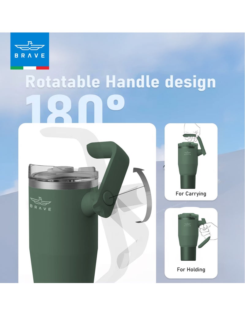 Brave 40oz (1200ml) Stainless Steel Insulated Tumbler with 180° Rotating Handle and Lid with Straw, 100% Leak Proof Travel Coffee Mug, Double Wall Vacuum Insulated Tumbler, Keeps Drinks Cold for 24 Hours or Hot for 12 Hours, BPA Free, Durable, Reusable, Cup Holder Friendly, Large Coffee Mug and Water Bottle for Hot and Cold Drinks, Perfect for Office, Travel, Gym (Green)  - Image 5