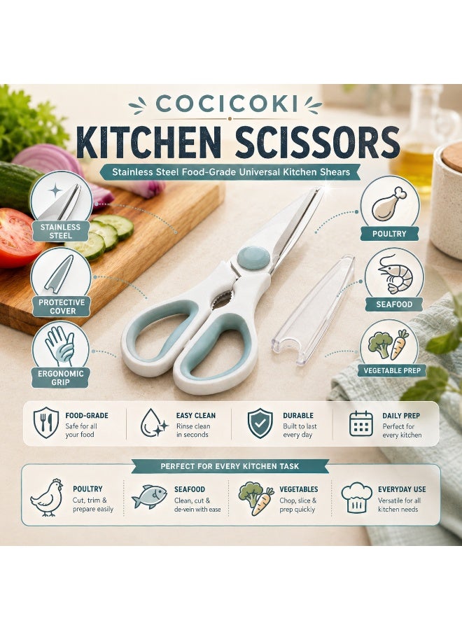 Kitchen Scissors Stainless Steel Food-Grade BPA-Free Handle Protective Cover Ergonomic Grip for Poultry Seafood Vegetables (Green Mint) - Image 4